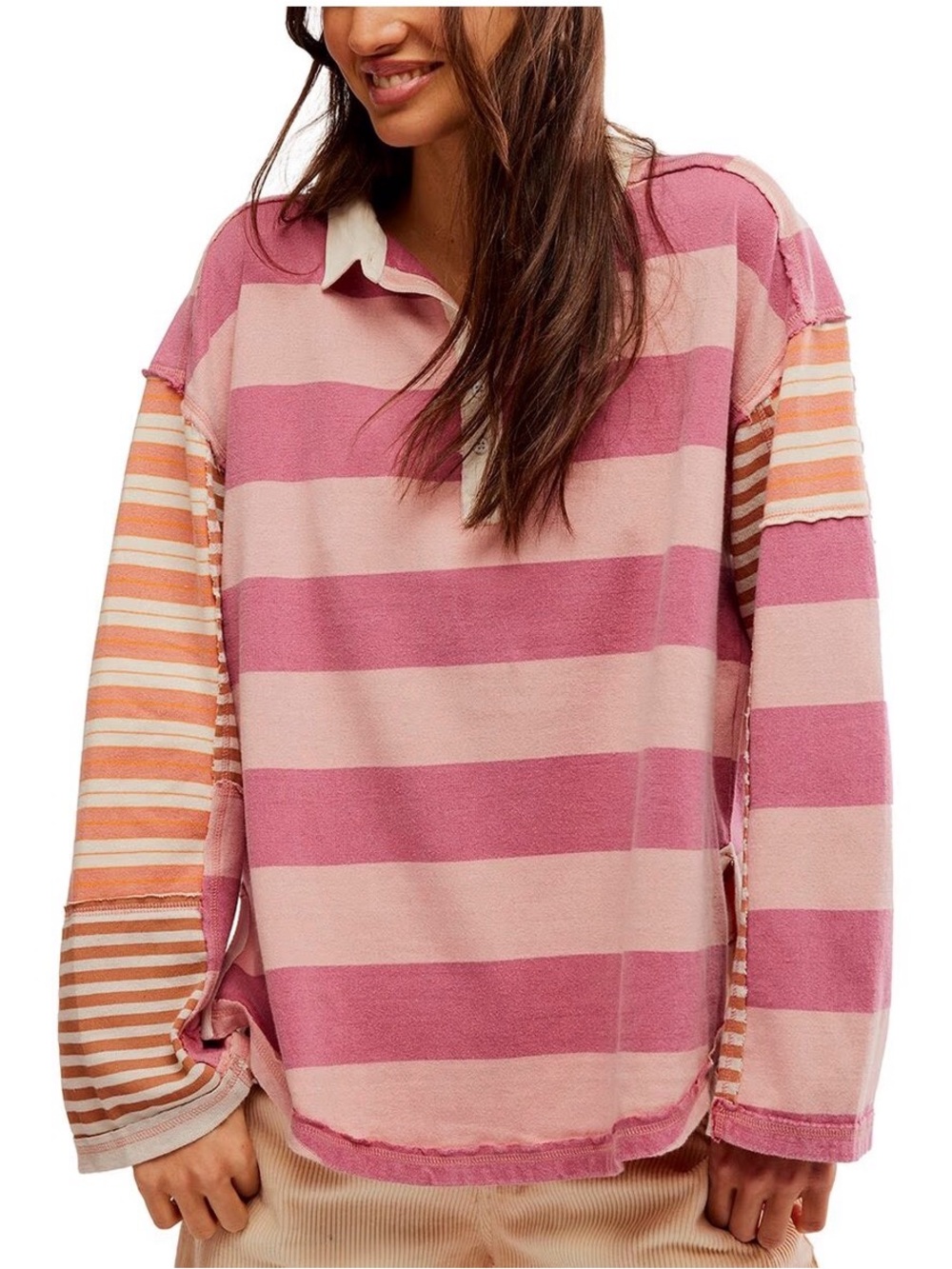 Free People We The Free Aster Stripe Long Sleeve Rugby Shirt NWT Size XS